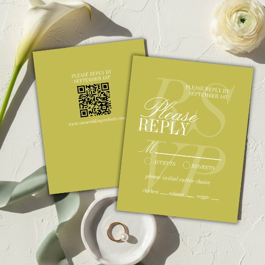 Modern Chartreuse Script Formal Wedding  出欠カード