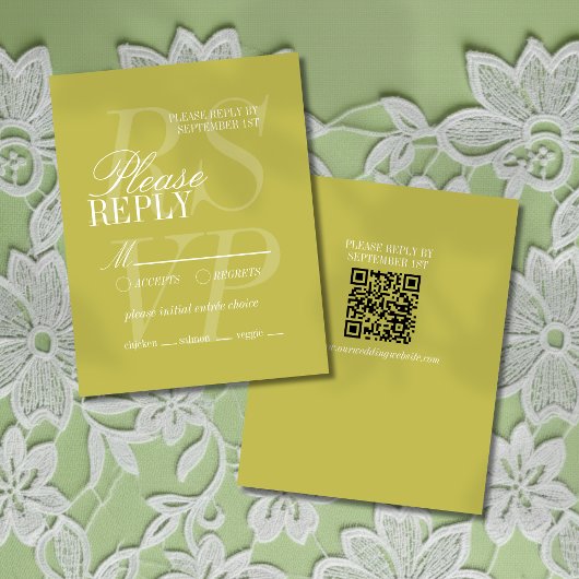 Modern Chartreuse Script Formal Wedding  出欠カード