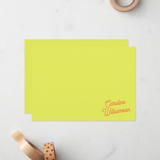 Modern Chartreuse Script Personalized Stationery ノートカード (正面/裏面インサイチュ)