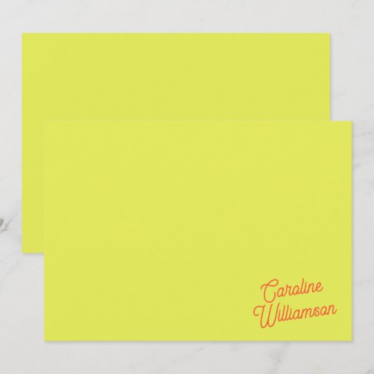 Modern Chartreuse Script Personalized Stationery ノートカード (正面/裏面)