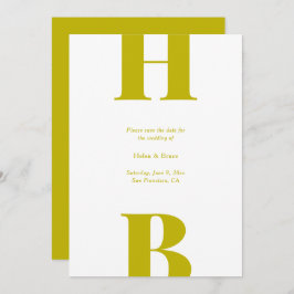 Modern Chartreuse Typography Monogram Wedding セーブザデート