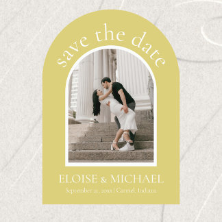 Modern Chartreuse Wedding Arch Photo セーブザデート