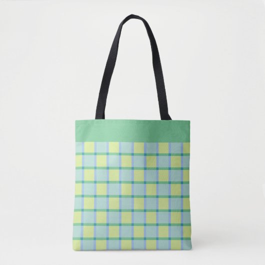 Modern Checker Blue Green Lime Pattern トートバッグ (正面)