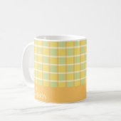 Modern Checker Green Yellow Orange Personalized コーヒーマグカップ (正面左)