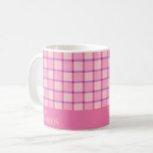Modern Checker Pink Purple Personalized コーヒーマグカップ (正面左)