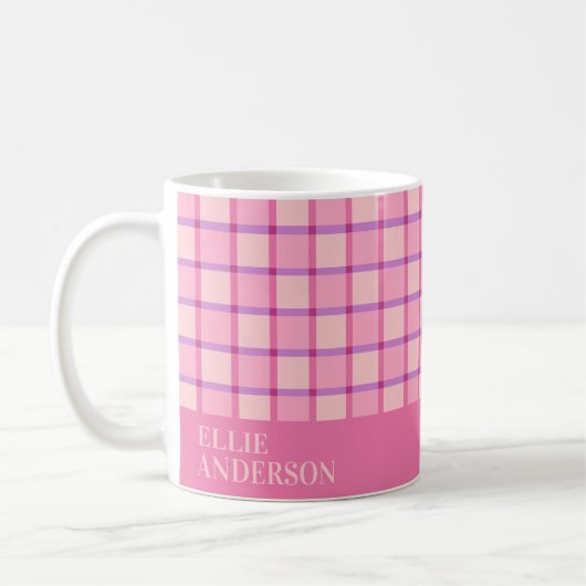 Modern Checker Pink Purple Personalized コーヒーマグカップ (左)
