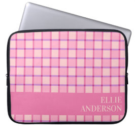 Modern Checker Pink Purple Personalized ラップトップスリーブ