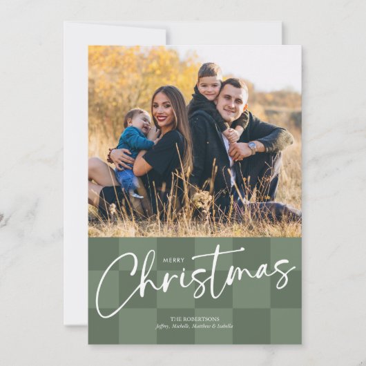 Modern Checkerboard Christmas Photo Card シーズンカード (正面)