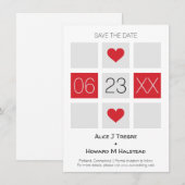 Modern Checkerboard Wedding Date Names in Red セーブザデート (正面/裏面)