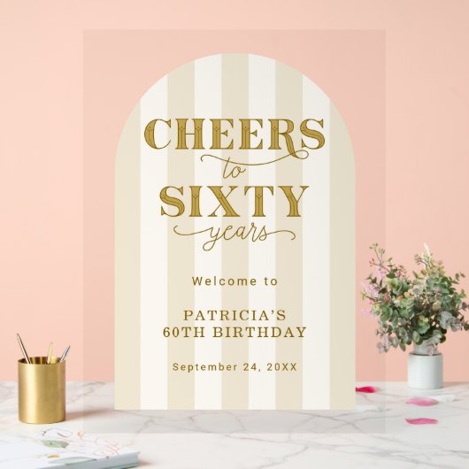 Modern Cheers Sixty Years 60TH Birthday Welcome  アクリルサイン (ウェディング)