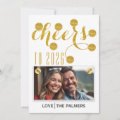 Modern cheers to 2026 gold glitter New Year photo シーズンカード (正面)
