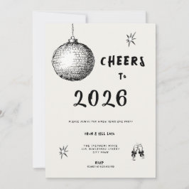 Modern Cheers to New Year 2026 Bold Typo 招待状