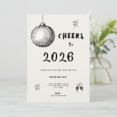 Modern Cheers to New Year 2026 Bold Typo 招待状 (スタンド正面)