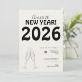 Modern Cheers to New Year Bold Typo Black White 招待状 (スタンド正面)