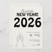 Modern Cheers to New Year Bold Typo Black White 招待状 (正面/裏面)