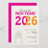 Modern Cheers to New Year Bold Typo Invitation 招待状 (正面/裏面)