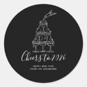 Modern Cheers to the New Year Black Hand Drawn ラウンドシール (正面)