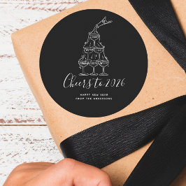 Modern Cheers to the New Year Black Hand Drawn ラウンドシール