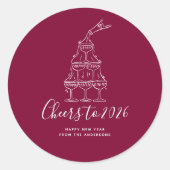 Modern Cheers to the New Year Red Hand Drawn ラウンドシール (正面)