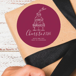 Modern Cheers to the New Year Red Hand Drawn ラウンドシール