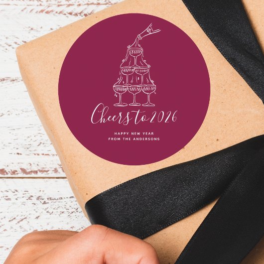Modern Cheers to the New Year Red Hand Drawn ラウンドシール