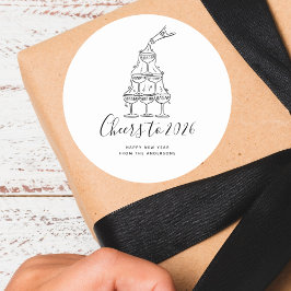 Modern Cheers to the New Year White Hand Drawn ラウンドシール