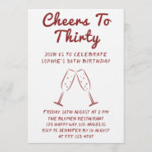 Modern “Cheers to Thirty” Wine 30th Birthday Party 招待状 (正面)