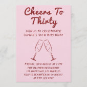 Modern “Cheers to Thirty” Wine 30th Birthday Party 招待状 (正面)