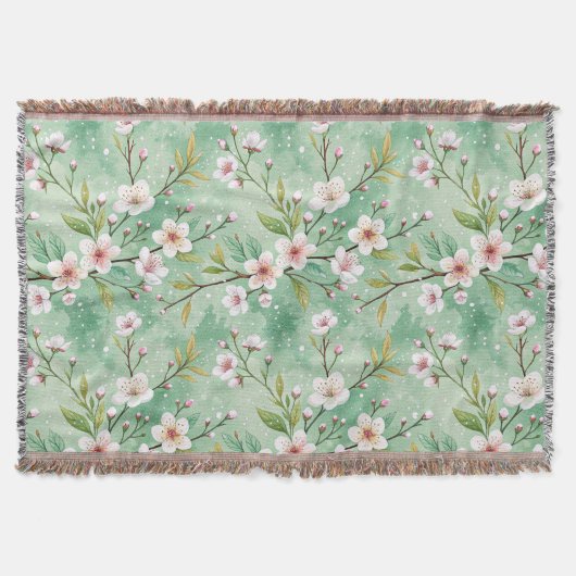 Modern Cherry Blossoms Winter スローブランケット (正面)