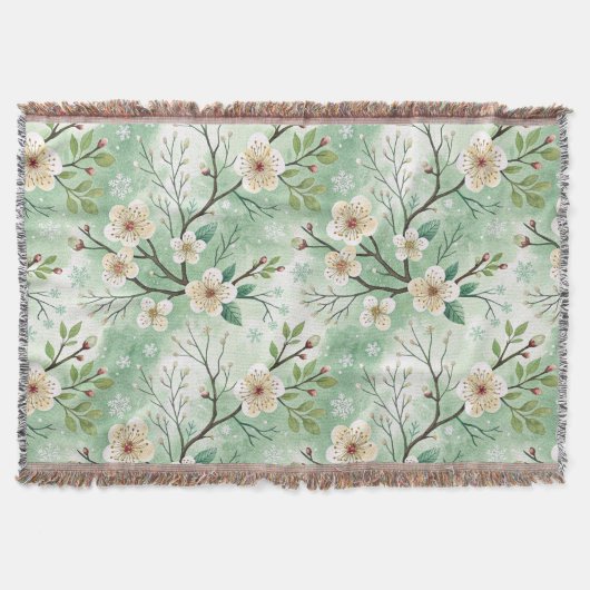 Modern Cherry Blossoms Winter スローブランケット (正面)