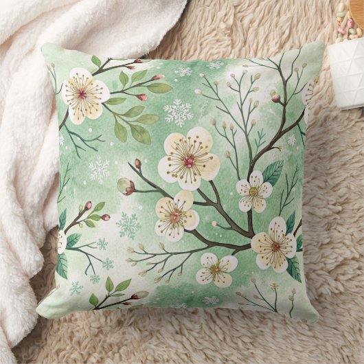 Modern  Cherry Blossoms Winter pattern クッション (ブランケット)