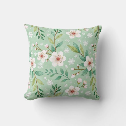 Modern  Cherry Blossoms Winter pattern クッション (正面)