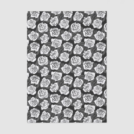 Modern Chic Black and White Rose Flower Pattern 薄葉紙 (正面)