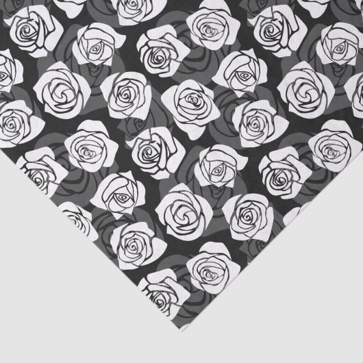Modern Chic Black and White Rose Flower Pattern 薄葉紙 (詳細)