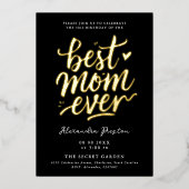 Modern Chic Black Best Mom 50th Gold Brush Script 箔招待状 (正面)
