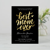 Modern Chic Black Best Mom 50th Gold Brush Script 箔招待状 (立ち正面)