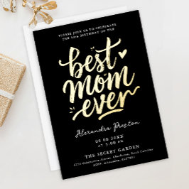Modern Chic Black Best Mom 50th Gold Brush Script 箔招待状