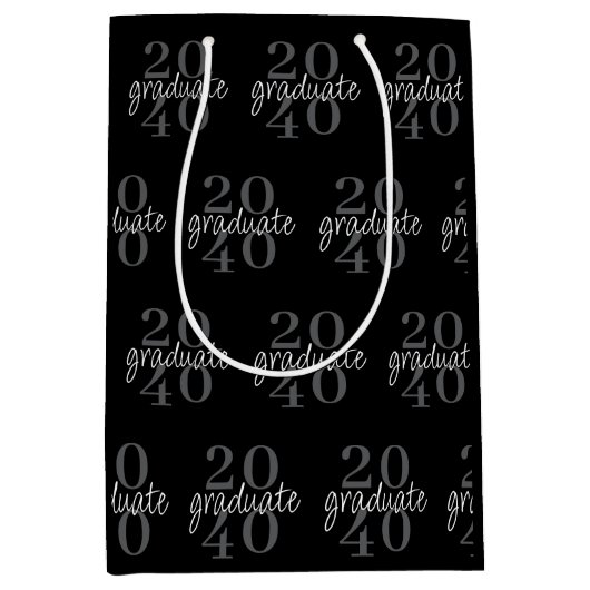 Modern Chic Black Graduation Year Custom ミディアムペーパーバッグ (正面)