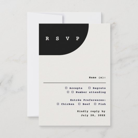 Modern Chic Black Ivory Meal Choice RSVP Card (正面)
