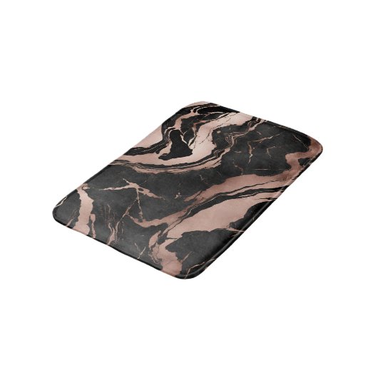 Modern Chic Black Rose Gold Marble バスマット (アングル)