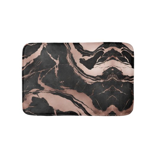 Modern Chic Black Rose Gold Marble バスマット (正面)