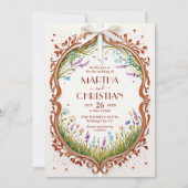 Modern Chic Boho Frame Wild Flowers Photo Wedding 招待状 (正面)