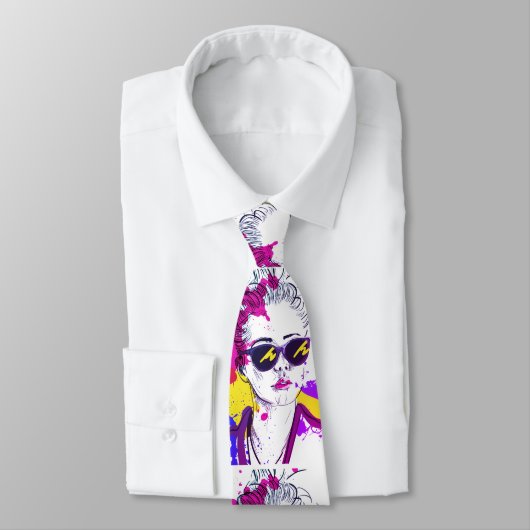 Modern Chic Colorful Hand Drawn Face ネクタイ (タイ)