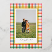 Modern Chic Colorful Plaid Christmas Foil Card 箔招待状 (正面)