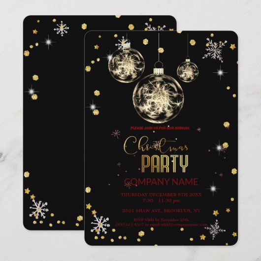 Modern Chic Corporate, Christmas gold decoration  招待状 (正面/裏面)