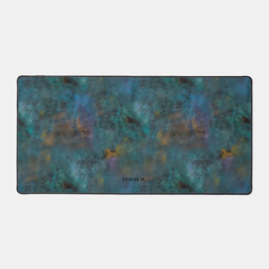 Modern Chic Dark Green Blue Tie Dye Name Custom デスクマット (正面)