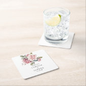 Modern Chic Elegant Romantic Pink Rose Wedding スクエアペーパーコースター (インサイチュ)