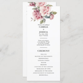 Modern Chic Elegant Romantic Pink Rose Wedding プログラム