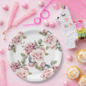 Modern Chic Elegant Romantic Pink Rose Wedding ペーパープレート (パーティー)