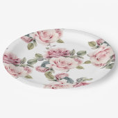 Modern Chic Elegant Romantic Pink Rose Wedding ペーパープレート (アングル)